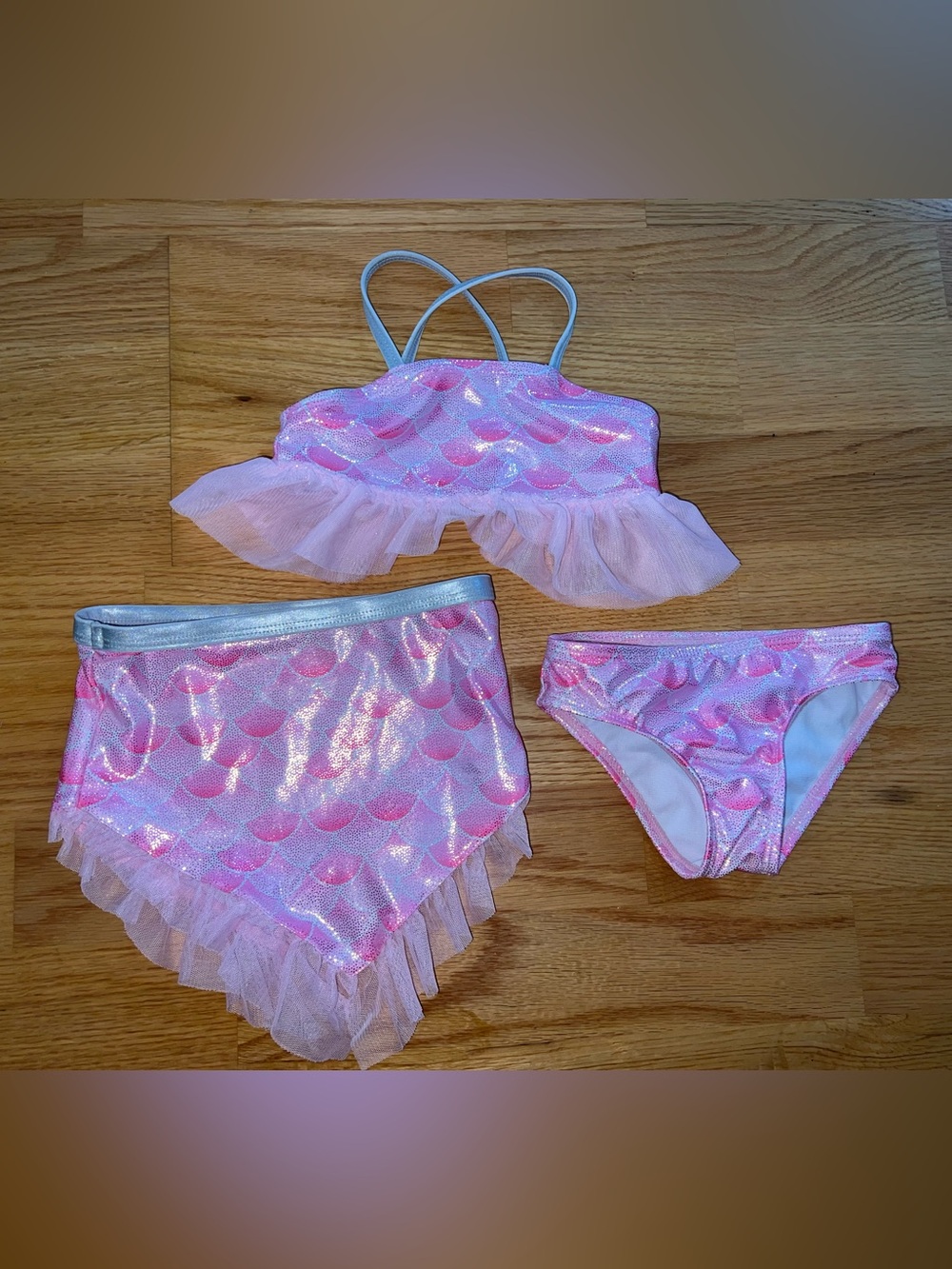 18 months bikini Girls Pink Mermaid Ruffle 3-Piece Swim Set